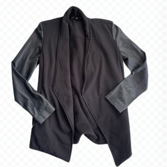 Matty M Black Knit Open Front Jacket with Faux Leather Sleeves - Picture 2 of 8
